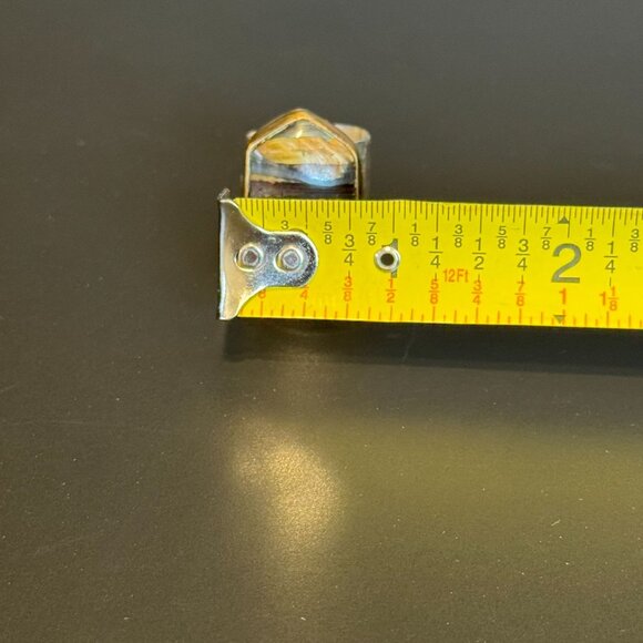 Handcrafted Tiger Iron Stone Ring With Hammered Silver Band - Picture 9 of 9